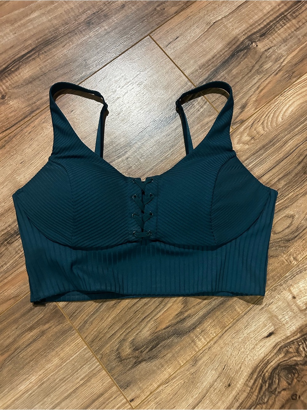 Victoria's Secret On Point Ribbed Lace-Up Bralette in Teal